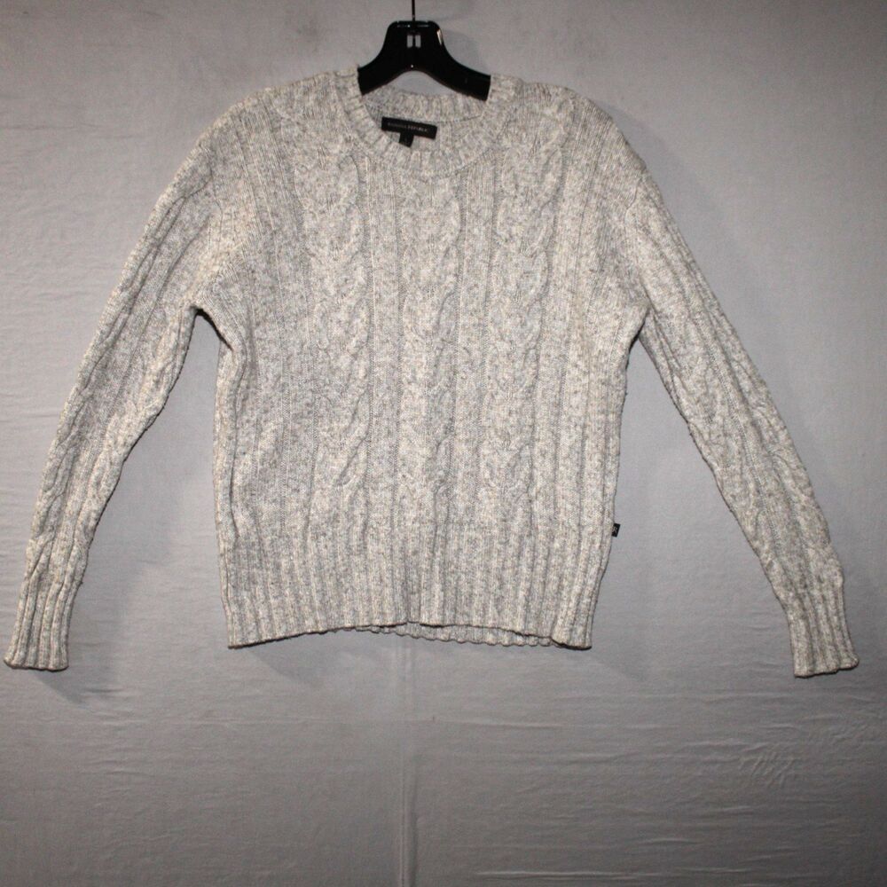 Banana Republic Cable Knit Plush Sweater Women's Large Grey Light Casual